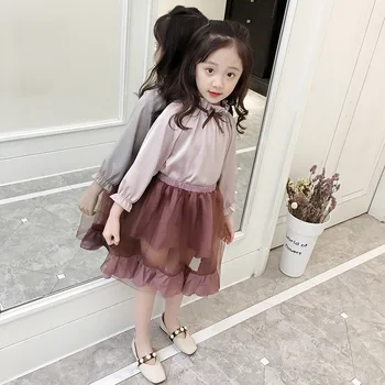 

Girls Clothes Spring/ Autumn New Satin Fashion Exquisite Small Fragrant Wind Long-sleeve Ruffle Skirt Two-piece Princess Dress