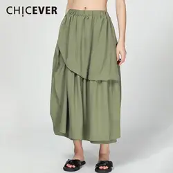 CHICEVER Весна Женская юбка с высокой талией нерегулярные оборки до середины икры свободные тонкие женские плиссированные юбки 2019 Мода
