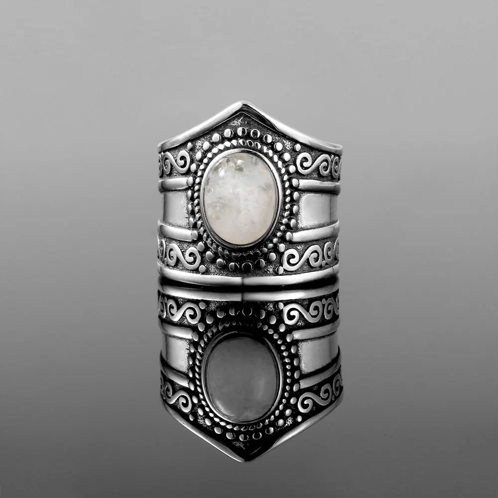 Винтаж ювелирные украшения 7*9 мм большой натуральный Радуга Лунный камень кольца 925 пробы серебро для женщин юбилей подарки