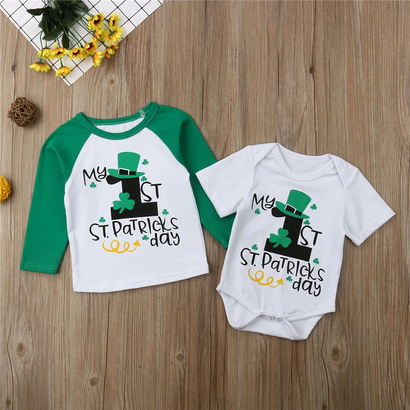 Infant Kids Baby Big Brother Little Romper Bodysuit Green Cotton Letter Tops T-shirt Clothes | Мать и ребенок