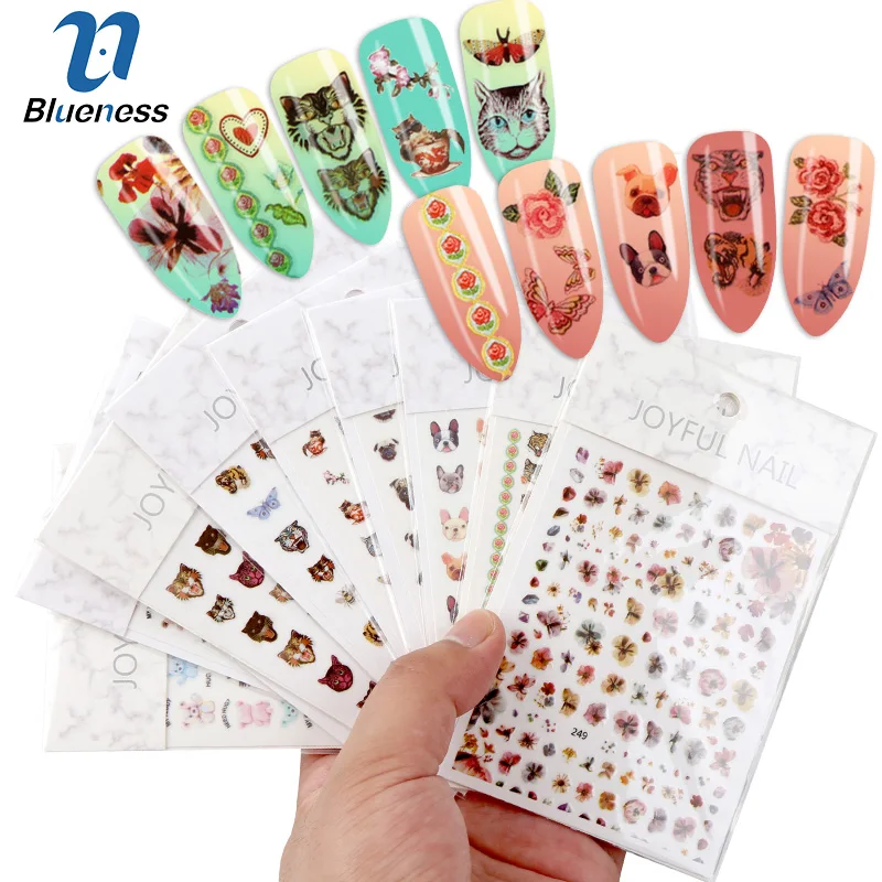 

Blueness 1 Sheet Nail Art Sticker Harajuku Retro Animal Design 3D Nail Water Transfer Manicure Decal Slider Makeup Tool