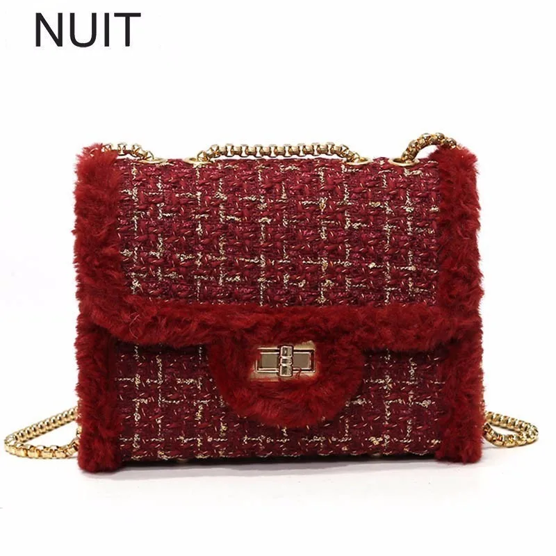 

Woolen Satchel Women Crossbody Bag Famous Brand Chain Flap Shoulder Bags Female Messenger Bag Girls Sac A Main Bolsa Clutch