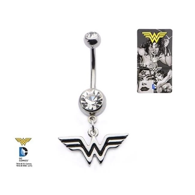 DC Comics WWMNDN01 CZ логотип Чудо Женщины 316L из нержавеющей стали пупок Шарм Clear 0 43