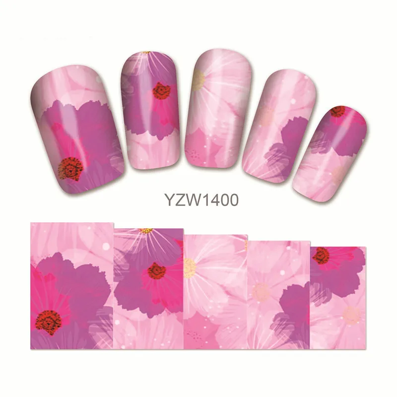 

2 Sheets Hot Pink Nail Art Stickers Watercolor Flower Nailart Supplies 3d Water Decal Diy Paper Decos Charms Floral Manicure DIY
