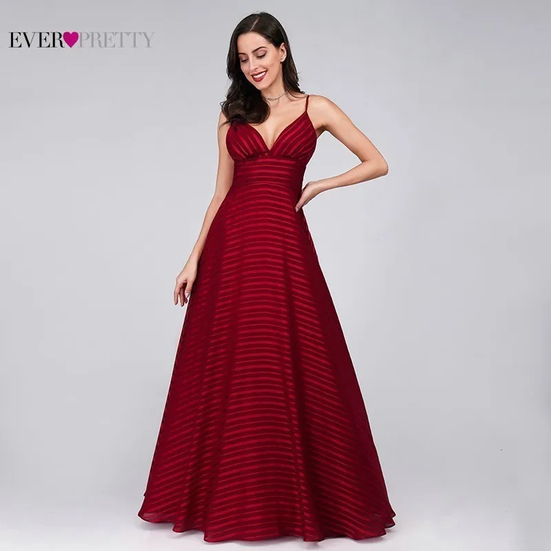 

Striped Burgundy Prom Dresses Long Ever Pretty A-Line V-Neck Sleeveless Spaghetti Strap Cheap Sexy Formal Party Dresses 2019