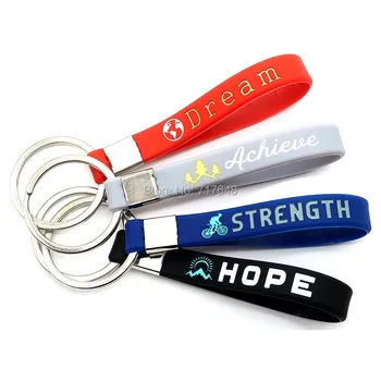 

300pcs Keyring Inspirational Dream, Achieve, Strength, Hope Keychain wristband silicone bracelets free shipping by FEDEX A