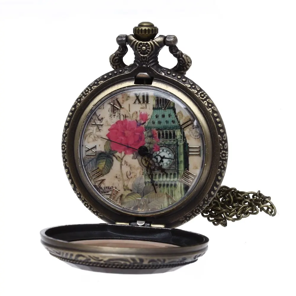 Кварцевые бронзового сплава ожерелье карманные часы с окрашенными цветами колокольня