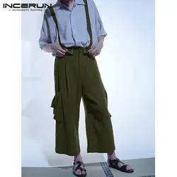 INCERUN Для мужчин комбинезон на подтяжках Повседневное брюки ремень карманы штаны для уличного бега свободные винтажный комбинезон широкие