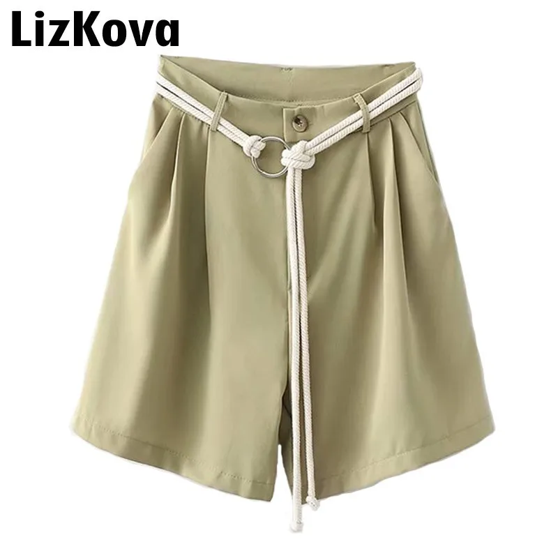 Summer Shorts Women Leisure High Waist Shorts Drawstring Waist Casual Loose Short Trousers
