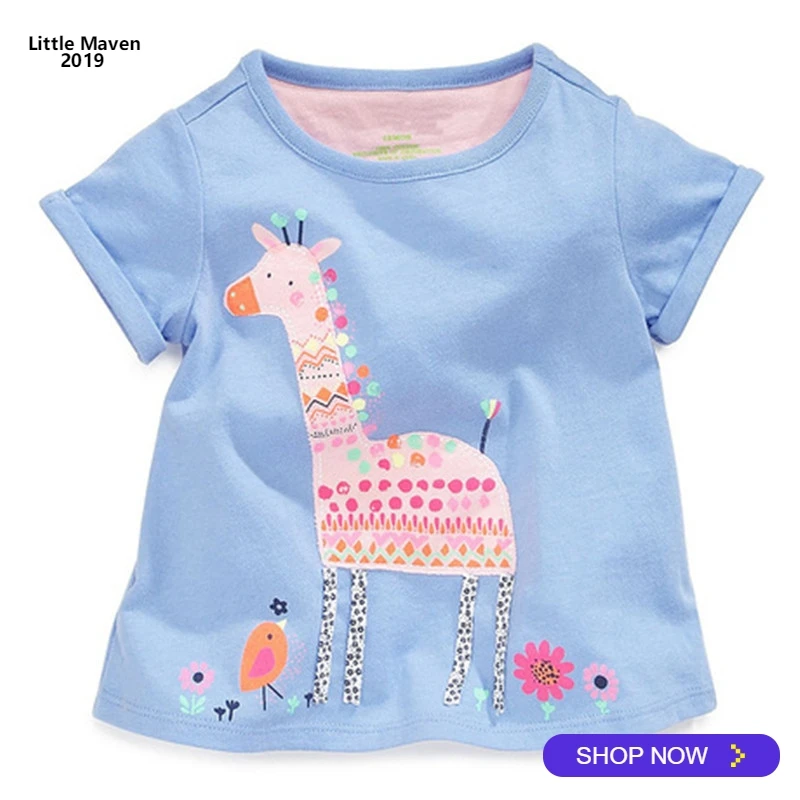 

2019 Little Maven Brand Summer 2-7 year baby Kids Girl Girls Cute Giraffe Short sleeve Top Quality Cotton t-shirts Tops shirt