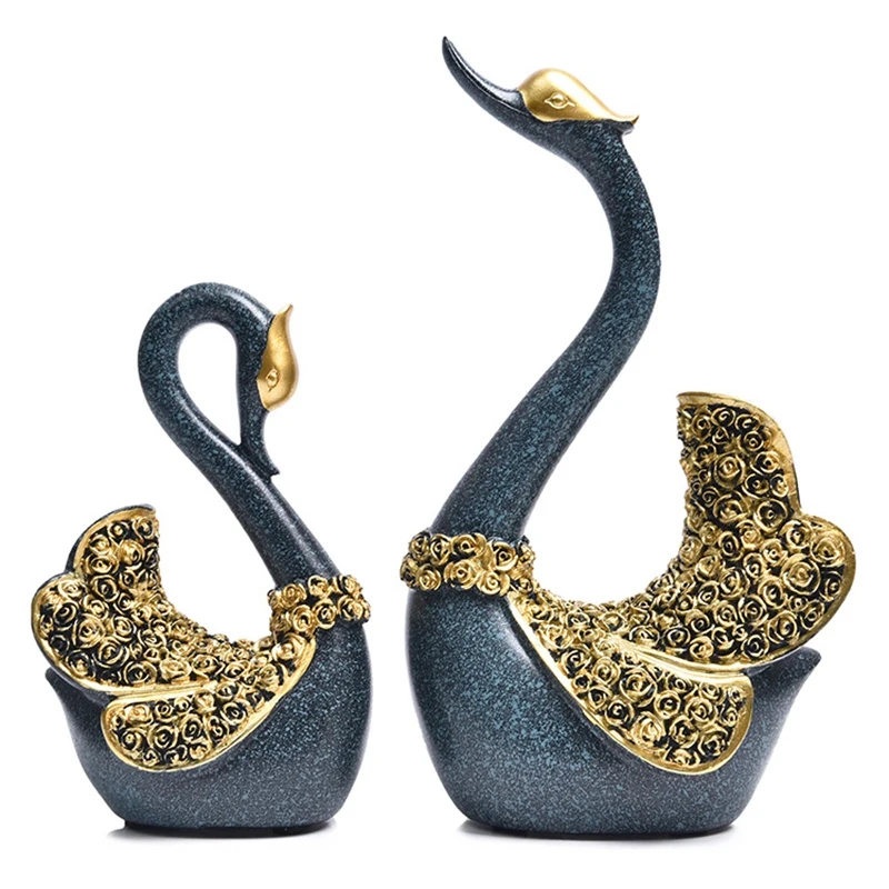 

European Couple Swan Figurines Resin Crafts Ornaments Home Decoration Wedding Gifts Wine Cabinet Display Lover Swan Miniatures