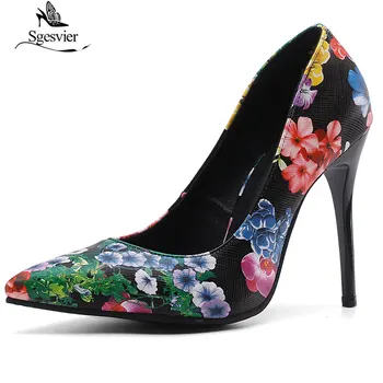 

Sgesvier Women Sexy Pumps High Heels Lady Floral Printing Shallow Slip On Pointed Toe party Shoes Female footwear stilettos G207