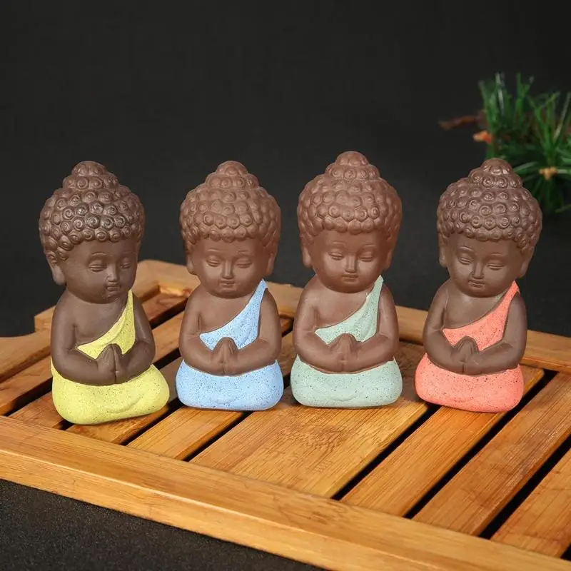 

2019 small Buddha statue monk figurine tathagata India Yoga Mandala tea pet purple ceramic crafts decorative ceramic ornaments