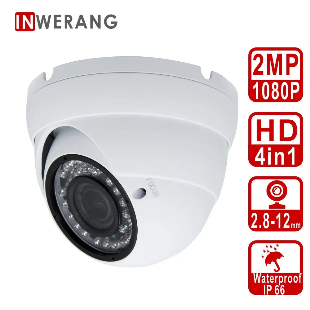 

Inwerang HD 2MP 4in1 Dome Security Camera, 2.8-12mm Varifocal Lens Ourdoor/Indoor 100ft Infrared Distance, IP66 Day&Night Vision