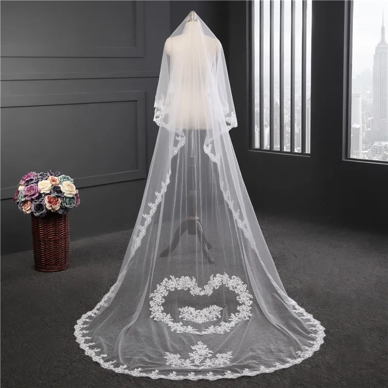 

Popodion Wedding Veil Soft Veil Manual Floral Heart-Shaped Married Veil Lace Wedding Accessories N1035
