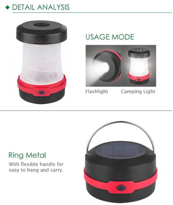 

3W Solar LED Flashlight Retractable LED Outdoor Camping Lantern Light Portable Tent Emergency Tent Light Outdoor Emergency Lamp