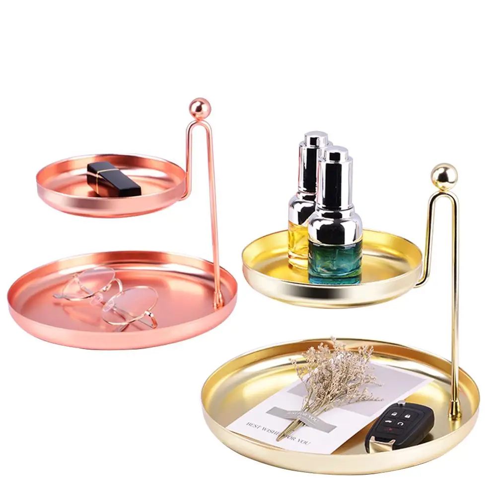 

Double Storage Tray Cosmetic Jewelry Rack Desktop Finishing Tray Dressing Table Jewellery Tea Fruit Snack Stand Organizer