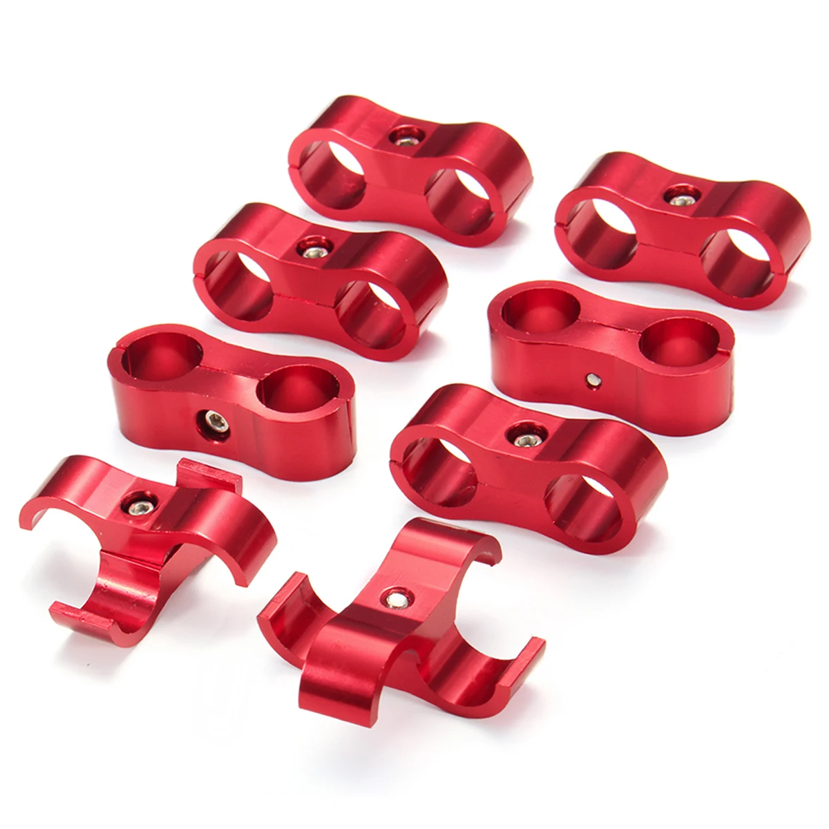 

8pcs Universal Red CNC AN-6 AN6 Clamp Fitting Adapter Bracket 13.4MM Braided Hose Billet Aluminum Hose Separator