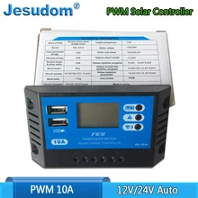 Солнечный контроллер заряда 10A PWM 12 V/24 V Авто ЖК-дисплей Солнечный Зарядное устройство с двумя USB портами, Выход 10A фотоэлектрическая солнечная панель регулятор для PV Системы
