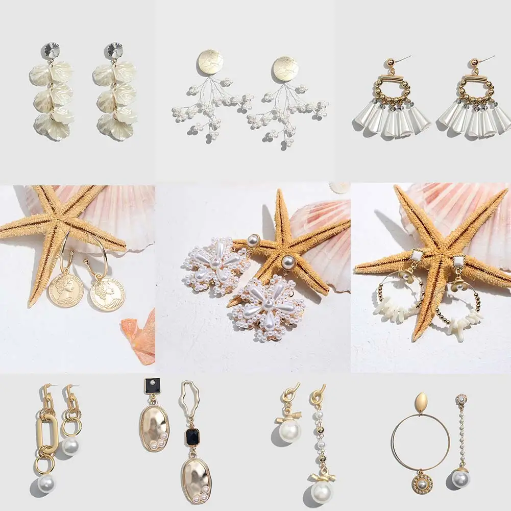 

JUST FEEL ZA Simulated Pearl Flower Drop Earrings For Women Boho Resin Beads Geometric Dangle Earring Fashion Party Girl Jewelry