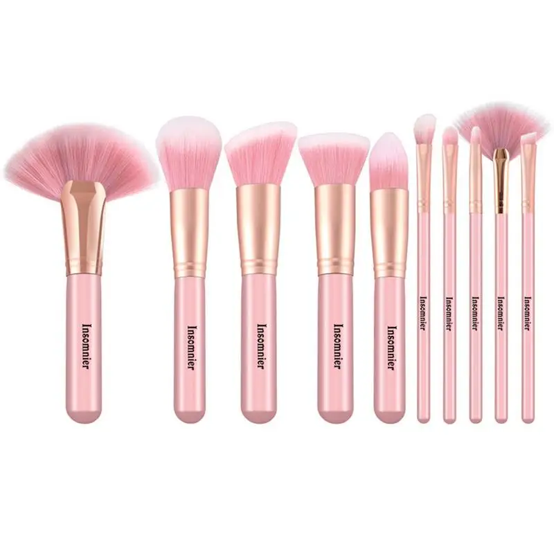 

New 10Pcs Per Set Portable Wooden Handle Makeup Brush Set Fan Brush Foundation Loose Powder Eye Shadow Brush Makeup Beauty Tools