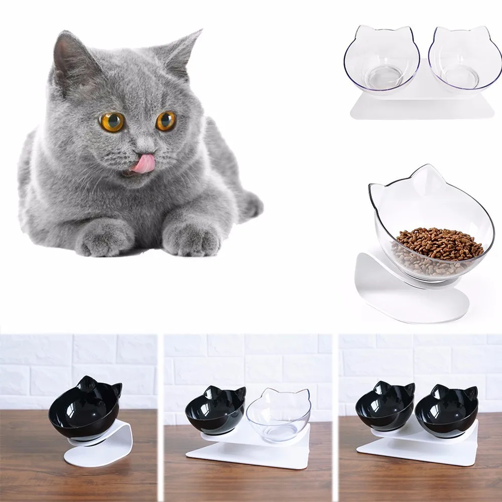 

Cute Non-slip Cats Double Bowls With Raised Stand Pet Food And Water Bowl For Cats Dogs Feeders Bowl Pet Supplies