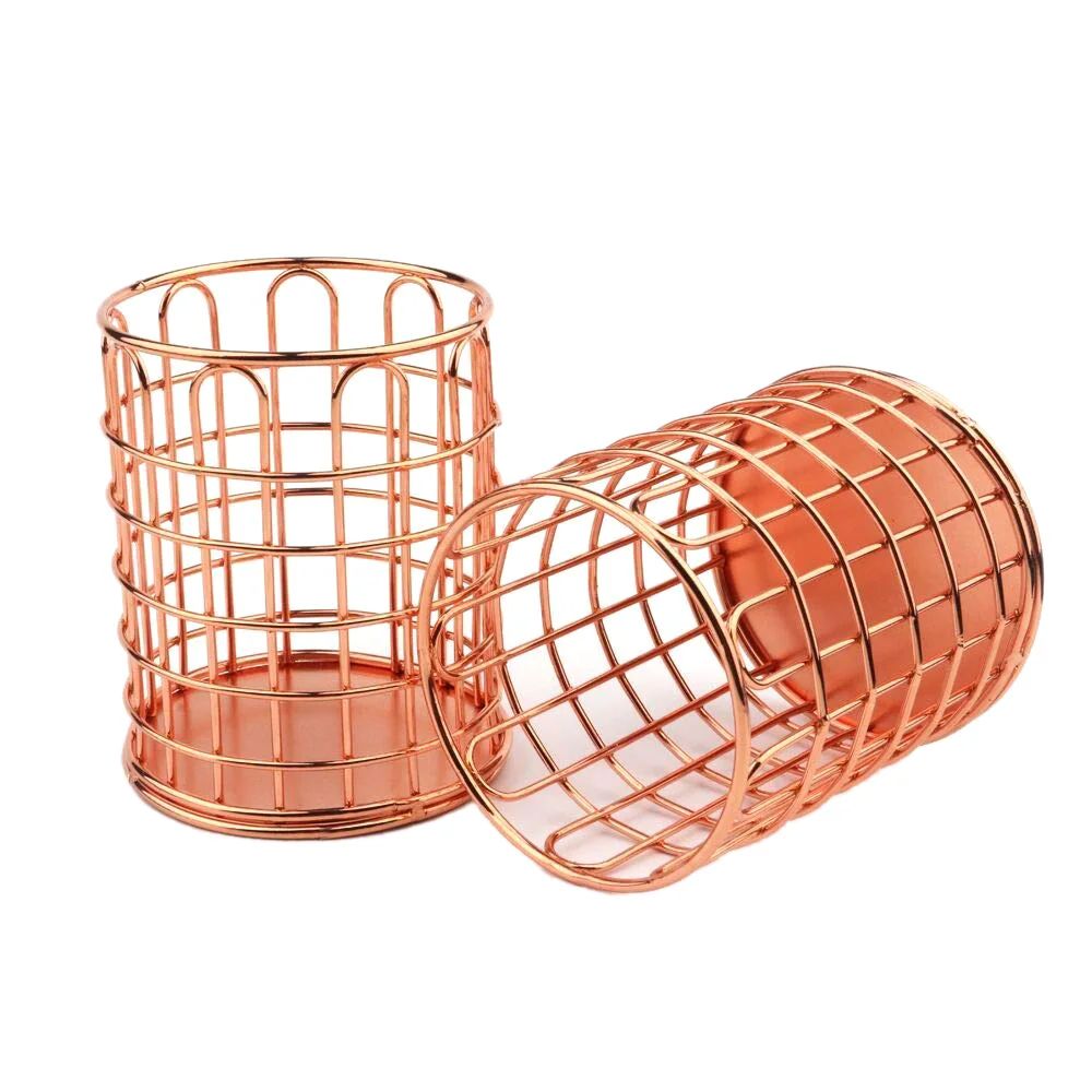

Pen Holder, Makeup Brush Holder Wire iron Pencil Holder Rose Gold Desk Accessories - 2 Pack