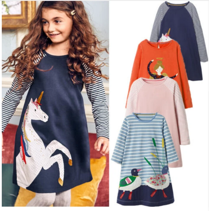 

Pudcoco Toddler Casual Floral Unicorn Dress Kid Baby Girl Cartoon Unicorn Summer Striped Long Sleeve Party Pageant Dress Clothes