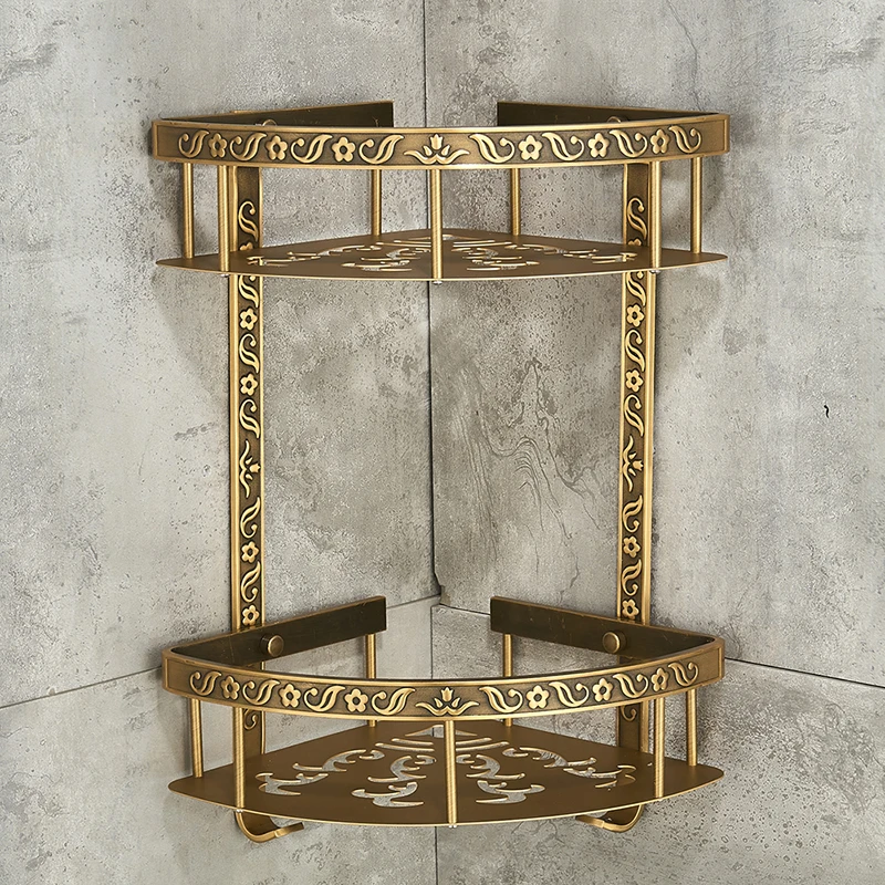 Nail Free Bathroom Shelves Antique Brass Wall Mounted Shower