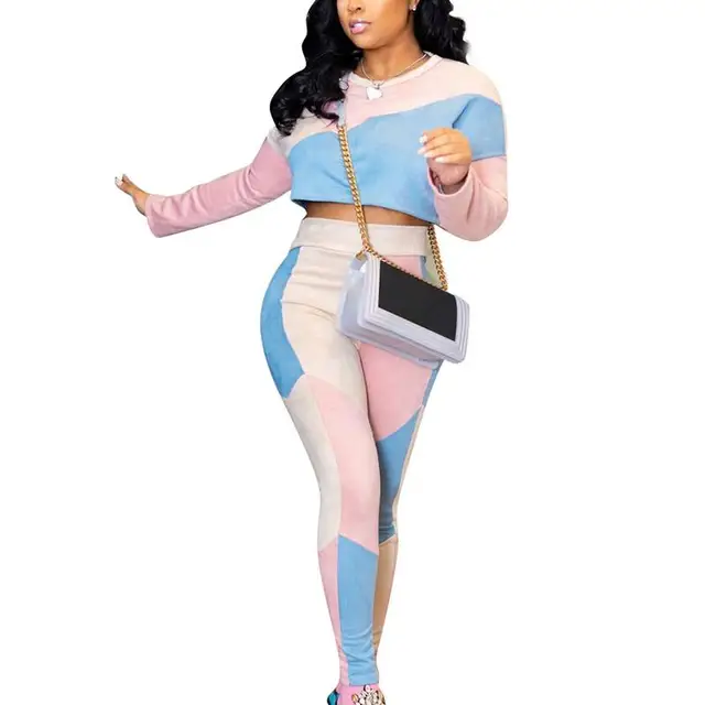Cheap Women's Fashionable Clothes Two-Piece Suit Stitching Outfits Bodycon Pants Sweatsuits Cheap Women's Fashionable Clothes Two-Piece Suit Stitching Outfits Bodycon Pants Sweatsuits