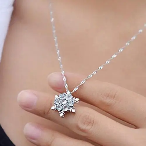 

Women Silver Plated Pendant Dazzing Snowflake Blue Rhinestone Necklace For Pendant Women Jewerly Gift