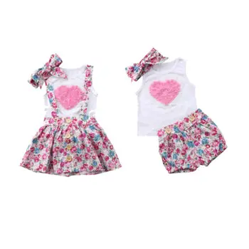 

Toddler Baby Girls Litter Sister And Big Printed Sister Sets T-shirt Top Pants/ Skirts Hairband Outfits Clothes