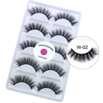 

LASGOOS 5 Pairs Mink Lashes 3D Mink Eyelashes 100% Cruelty free Lashes Reusable Natural Eyelashes Crisscross Lashes W-02