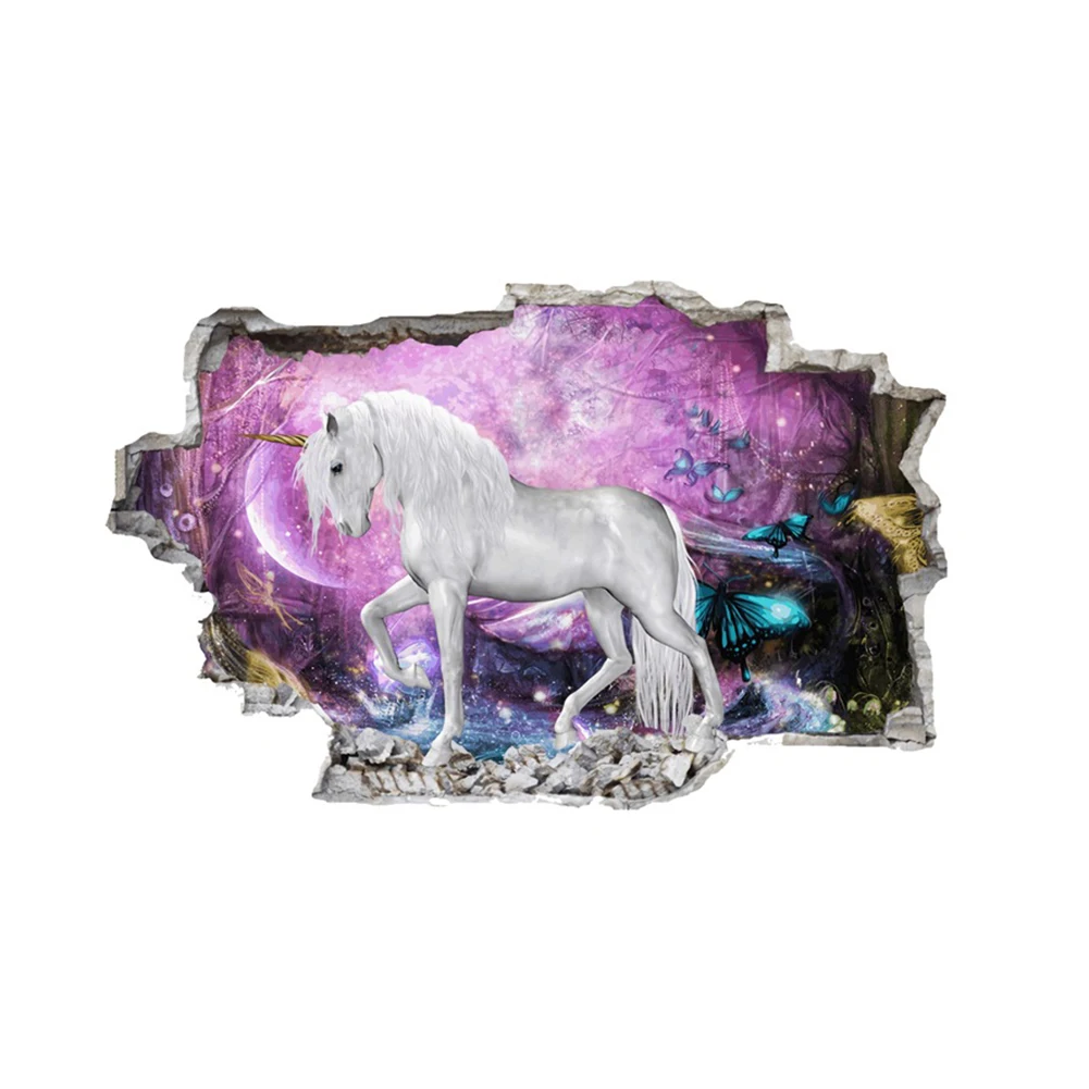 3D Unicorn Wall Stickers Wall Decorative Removable 46*74cm DIY 3D LOOK Unicorn Wall Decals Dreamy Galaxy Kids room Decoration
