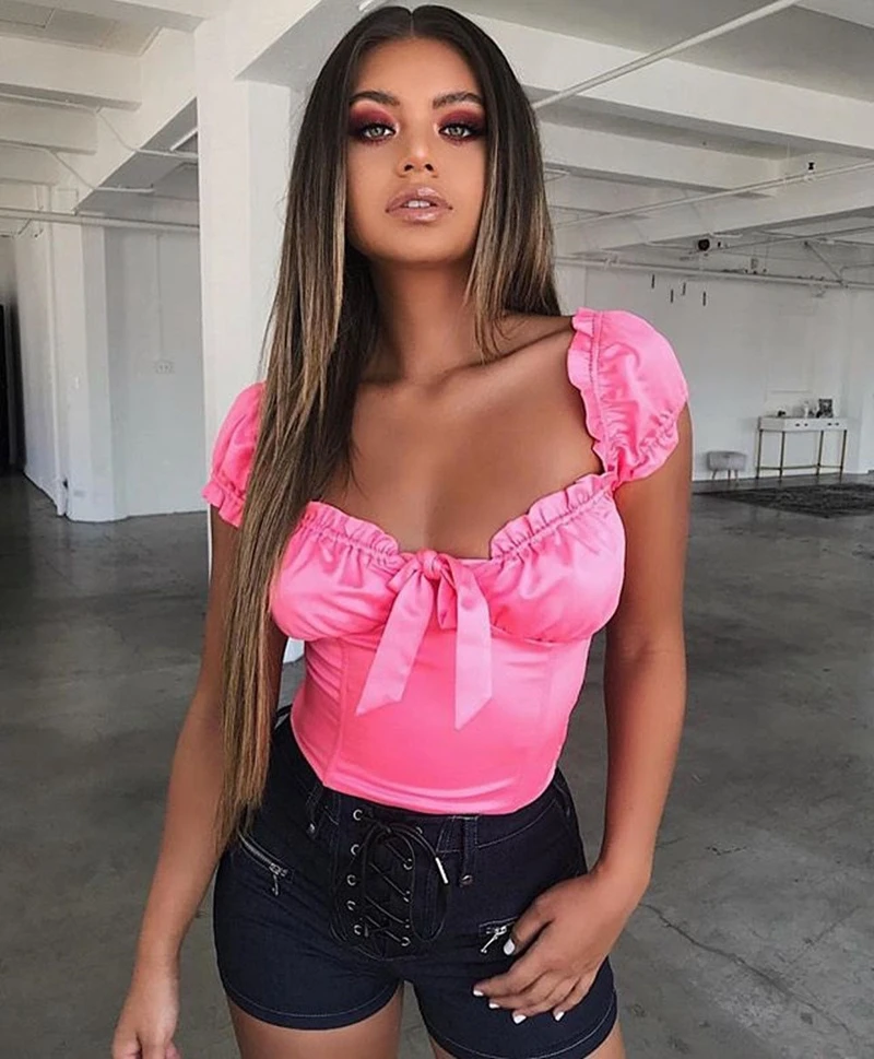 

Sexy Women Slim Tank Crop Tops Bowknot Bandage Plaid Vest Clubwear Party Summer Top S-XL