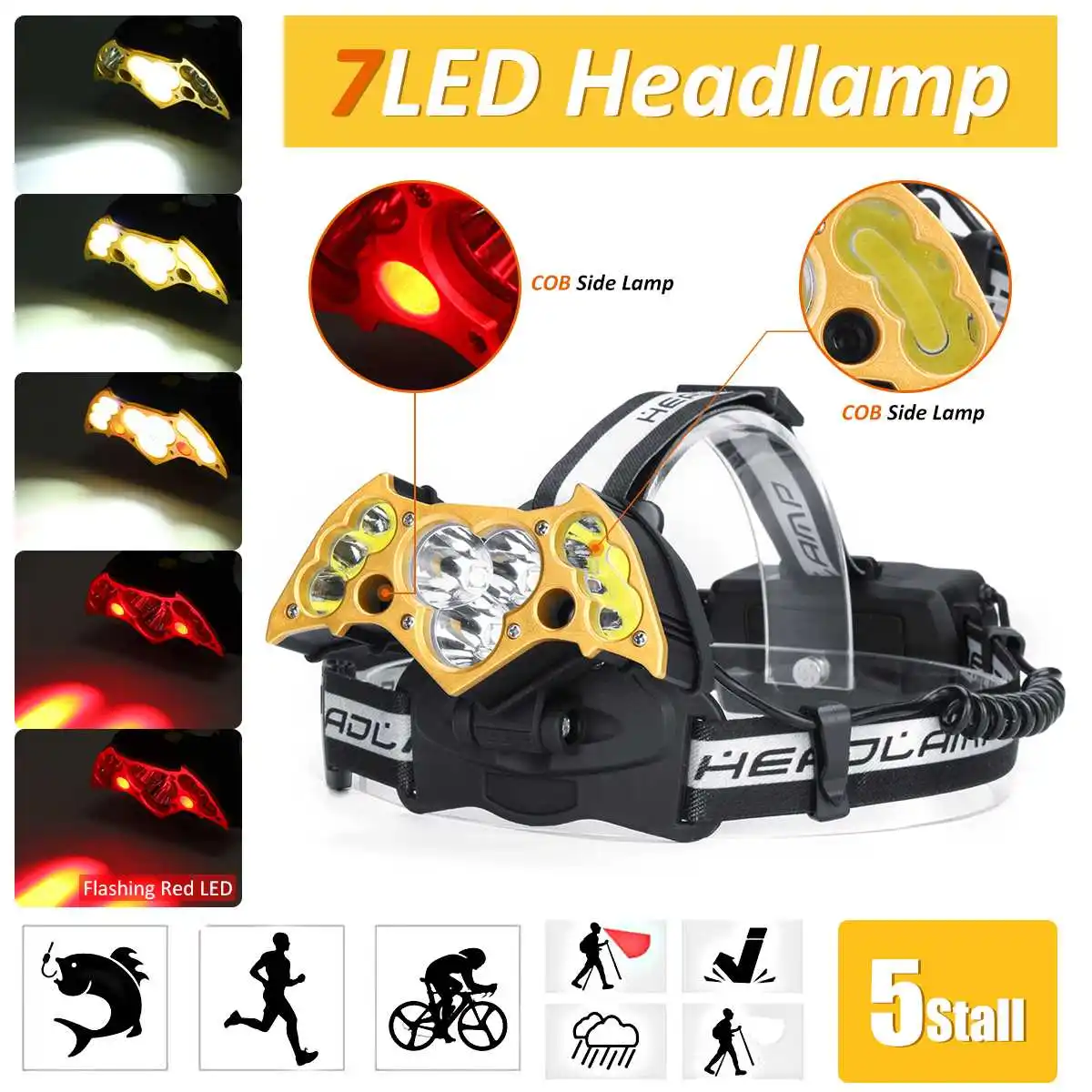 

7 LED 500000LM Led Headlamp Lantern Head Lamp Flashlight Torch T6 Headlight Lanterna Headlamps Flashlights
