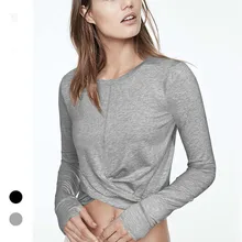 Одежда с длинным рукавом Для женщин топ для занятий йогой тренировки тренажерный зал укороченный Топ Твист Йога рубашки с отверстием для большого пальца Фитнес Для женщин спортивные рубашки Active одежда