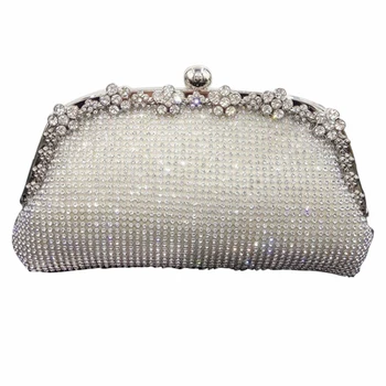 

NEW-New Diamonds Chain Evening Bag Silver Wedding Bags For Bride Women Messenger Party Handbag Elegant Clutch