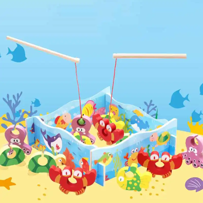 Деревянные Игрушки для маленьких детей, магнитная игра для рыбалки, 3D головоломка, игрушка, Интересные детские развивающие пазлы, игрушка в подарок