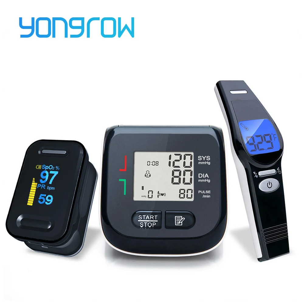 

Yongrow Black LED Fingertip Pulse Oximeter & LCD Wrist Blood Pressure Monitor & Baby Ear Infrared Thermometer Family Health Care