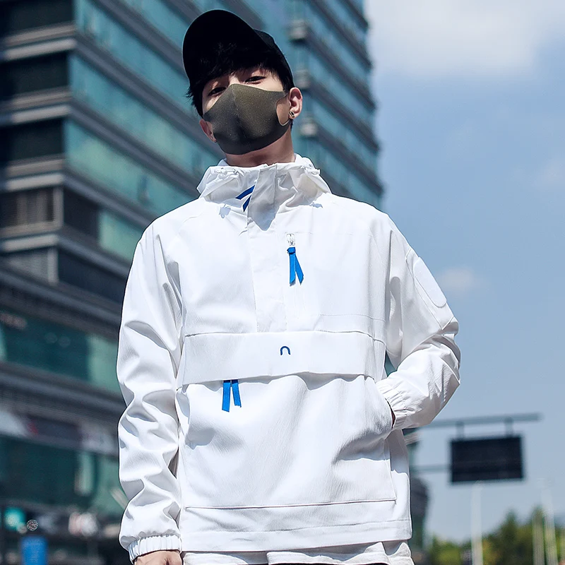 

Men's Jacket 19 Spring New Solid Color Black White Stand Collar Jacket Hoodie Jacket Loose Young Student Wild Casual Men's Wear