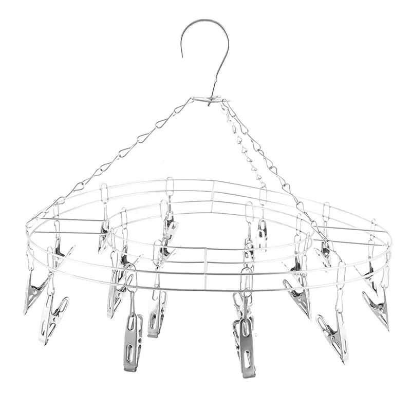 

Stainless Steel 20-Clip Underwear Socks Scarf Towel Drying Rack Hanger Silver