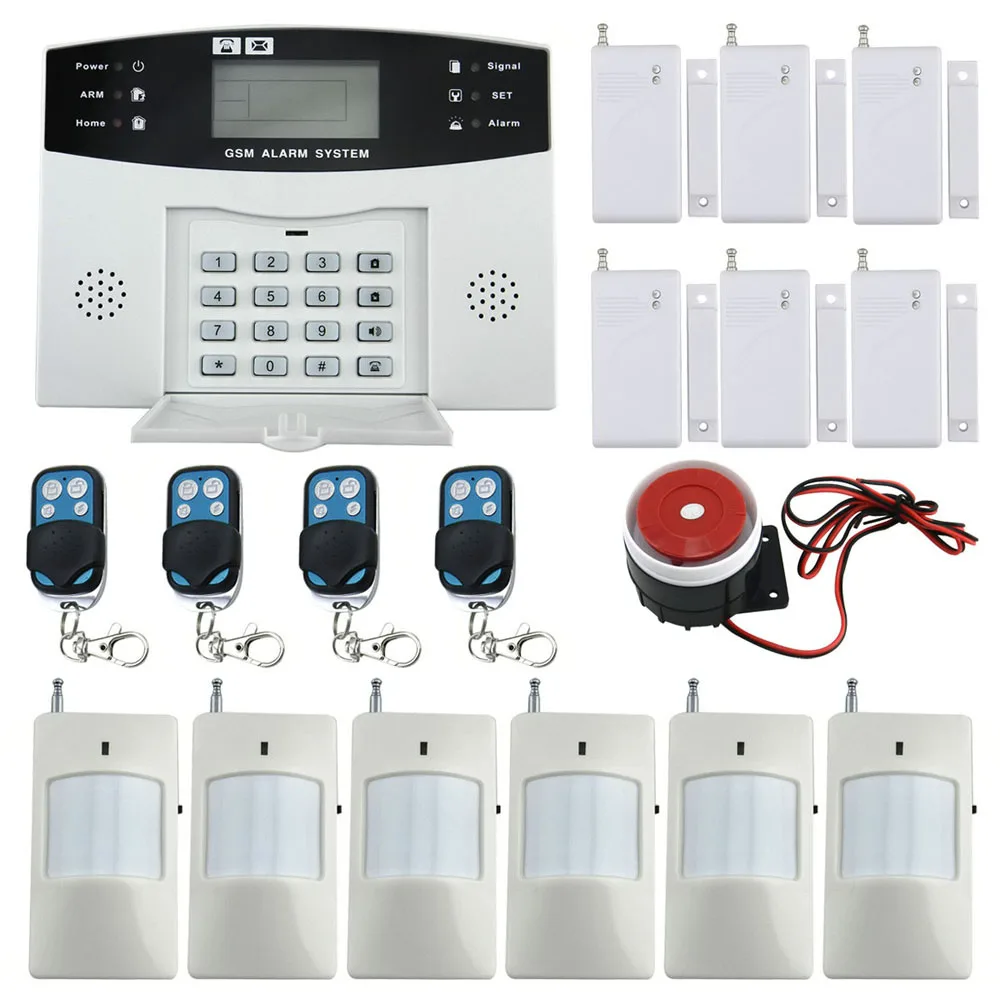 

Quad-Band GSM Home SMS Security Alarm System Set 4 x Remote Control/6 x Door / Window Magnetic Detector/6 x Infrared Detector