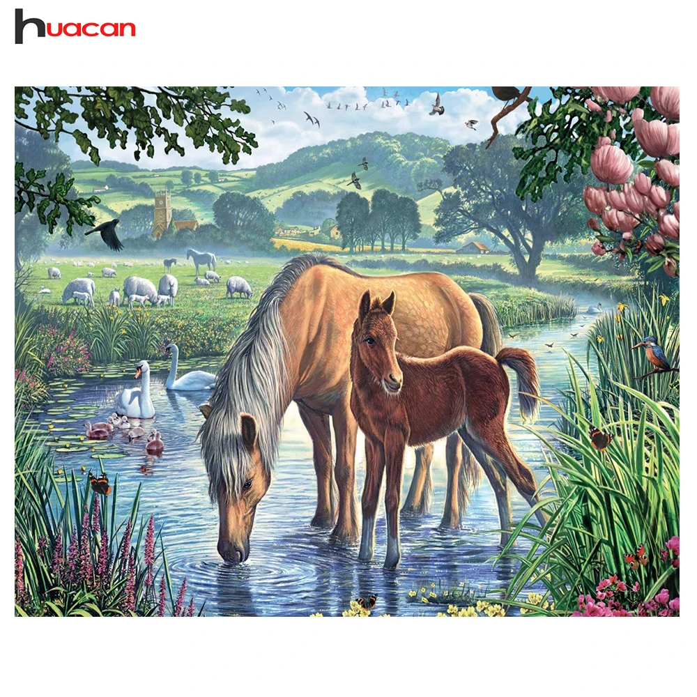 

Huacan 5D DIY Diamond Painting Animal Full Square Rhinestone Mosaic Wall Decor Diamond Embroidery Cross-stitch Kits Horse NEW