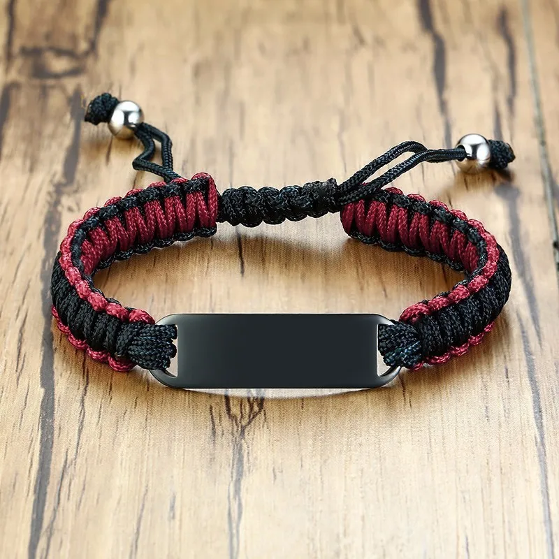 

Personalized Kids Adult Medical ID Paracord Bracelet with Stainless Steel Engravable ID Tag Adjustable Wristbands Unisex Jewelry