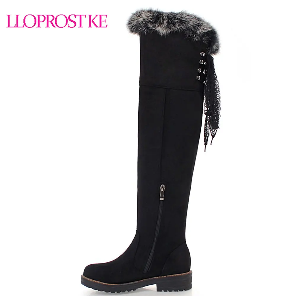 

Lloprost ke 2018 Ladies Shoes Square Med Heel Women Over The Knee Boots Black Round Toe Woman Motorcycle Boots Size 34-43 D724