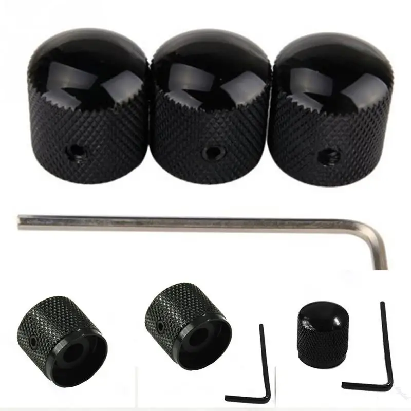 

Black Metal Dome Tone Tunning Knob with Hexagon Screws Lock Volume Control Buttons for Electric Guitar Bass Accessories