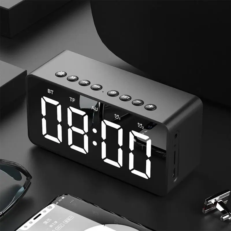 جديد سمّاعات بلوتوث مع ساعة تنبيه مكبر الصوت اللاسلكي ساعة تنبيه LED منضدة ساعة والكبيرة LED عكس الضوء عرض هدية