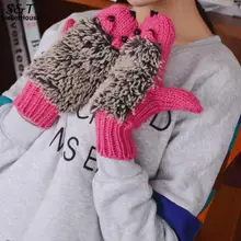 Fanala перчатки Ежик все пальцы перчатки плюшевая перчатка костюм милые зимние теплые вязаные рукавицы зимние теплые шерстяные перчатки