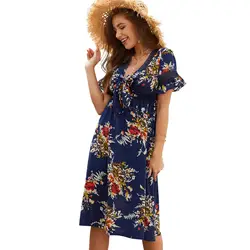 VIP Мода 2019 Новое поступление сексуальное глубокое v-образным вырезом женское летнее шифоновое платье с коротким рукавом цветочный принт